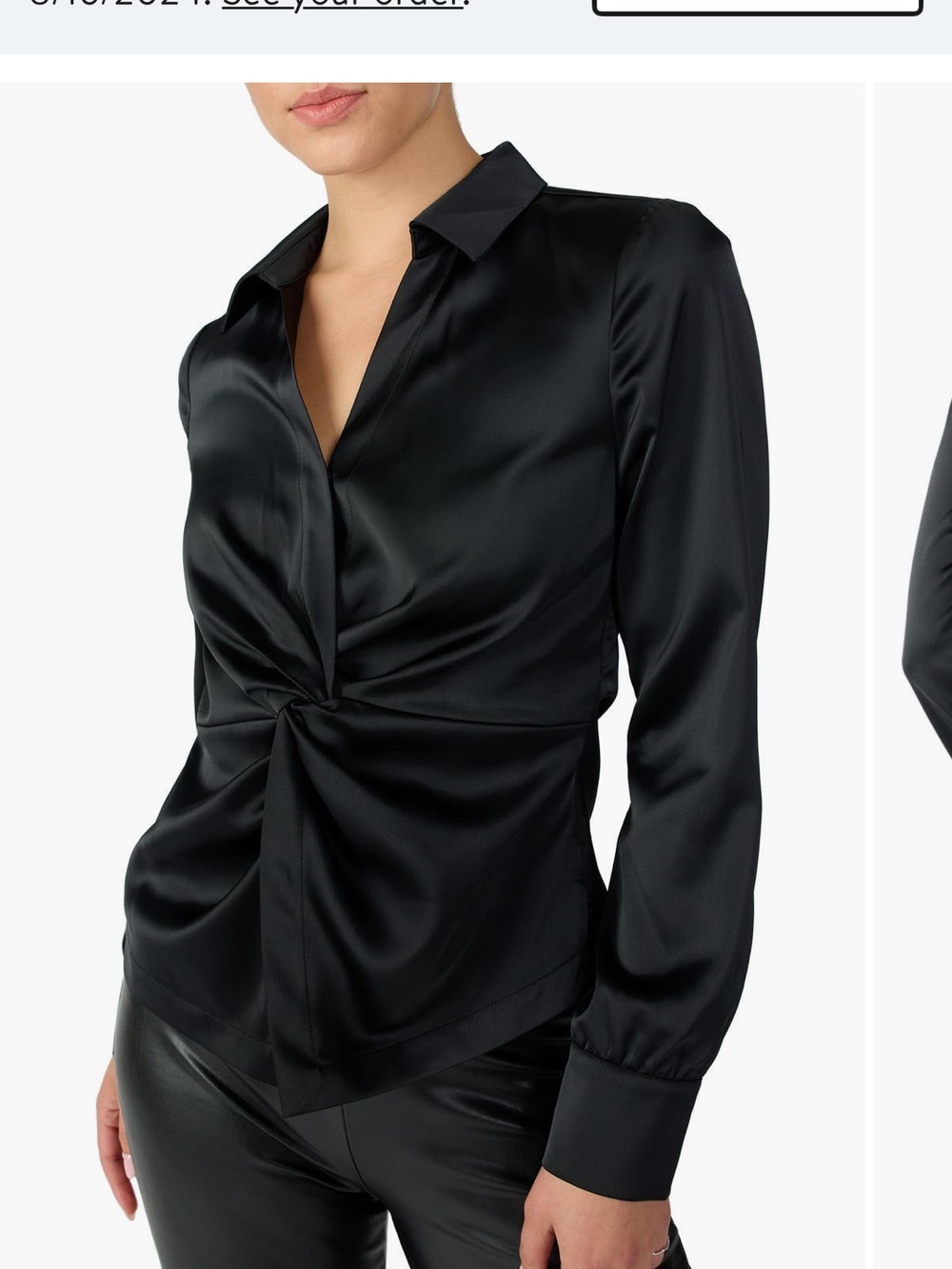 BRAND NEW WITH TAGS Sanctuary Black Satin Twist-Front Button-Down Shirt